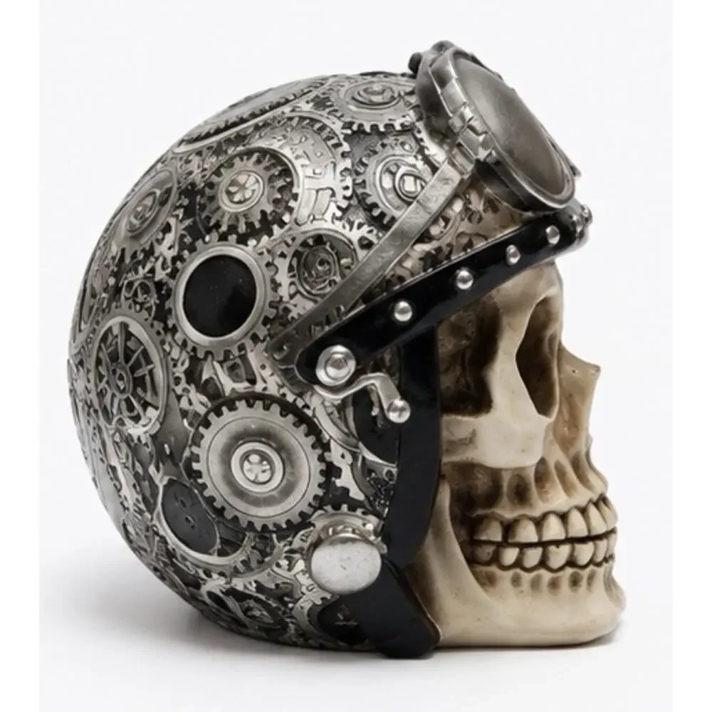 Steampunk Skull Helmet Figurine Resin Statue Gothic Decor Motorcycle Goggles 7”